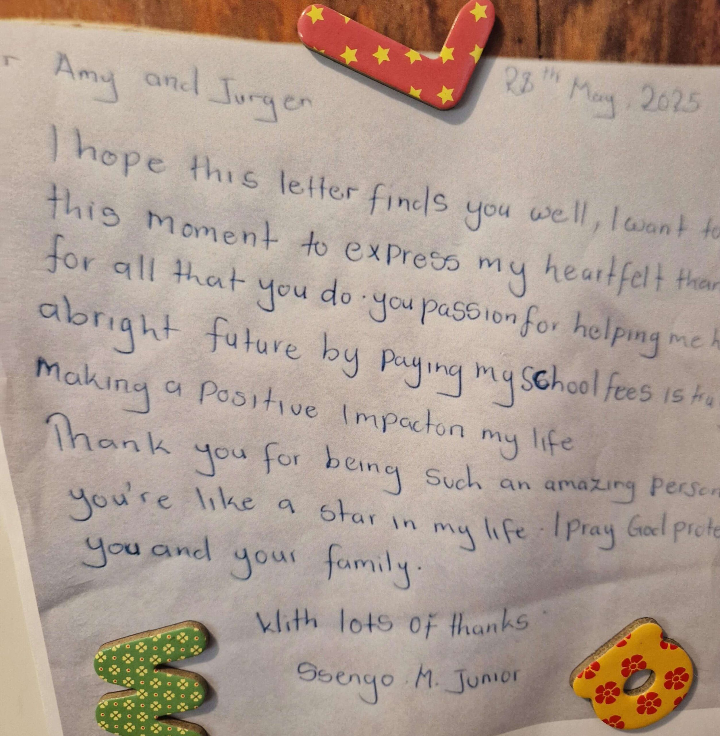 Thank you letter of a child for the ability to go to school